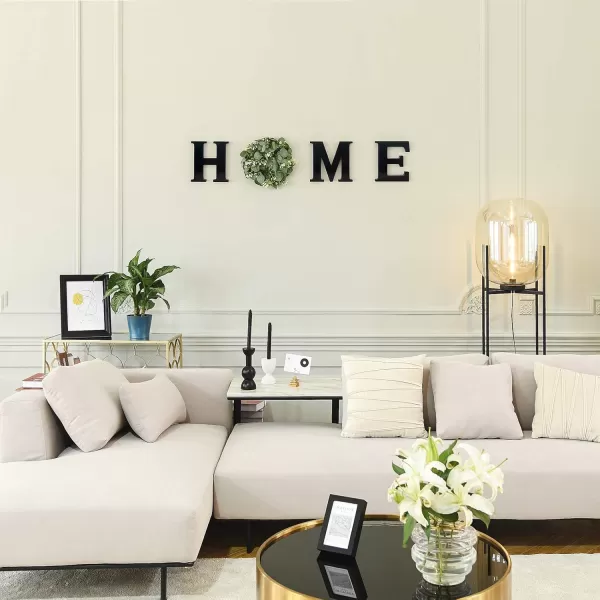 Mkono Farmhouse Wall Home Sign with Artificial Eucalyptus for O Rustic Wooden Hanging Letters Decorative Wall Art Decor for Living Room Kitchen Entryway Housewarming Gift BrownBlack