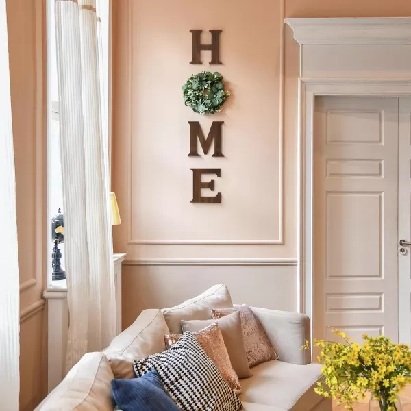 Mkono Farmhouse Wall Home Sign with Artificial Eucalyptus for O Rustic Wooden Hanging Letters Decorative Wall Art Decor for Living Room Kitchen Entryway Housewarming Gift BrownBrown