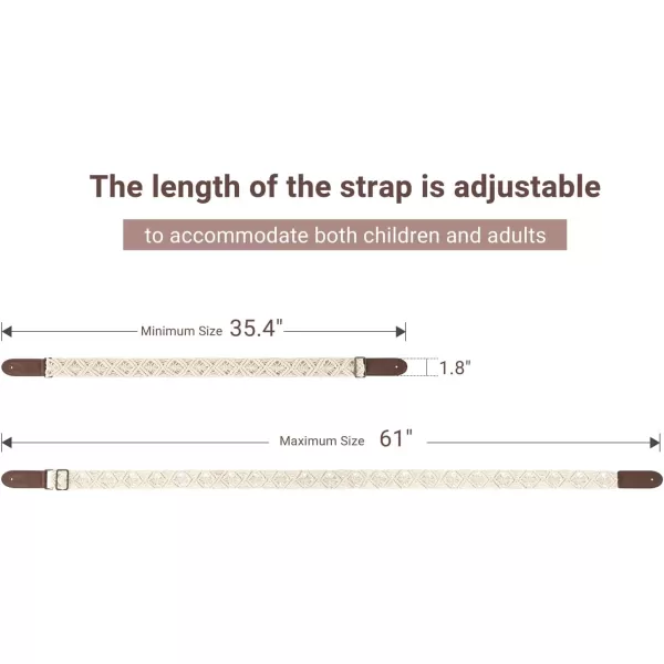 Mkono Guitar Strap Adjustable Boho Woven Cotton Straps with Leather Ends for Electric Acoustic Bass Guitar Ukulele Crossbody Strap with 2 Locks and 3 Picks Gifts for Kids Guitar Players Ivory
