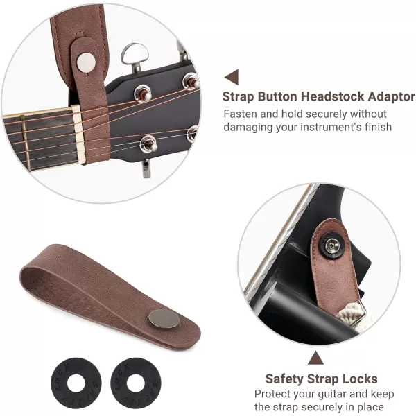 Mkono Guitar Strap Adjustable Boho Woven Cotton Straps with Leather Ends for Electric Acoustic Bass Guitar Ukulele Crossbody Strap with 2 Locks and 3 Picks Gifts for Kids Guitar Players Ivory