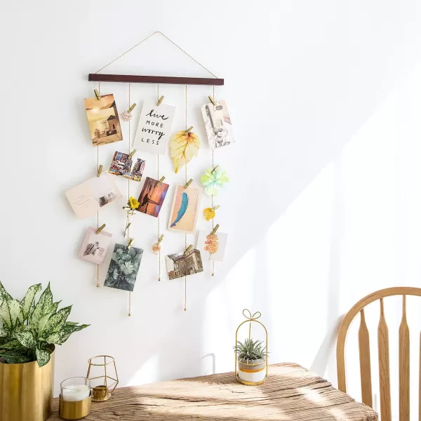 Mkono Hanging Photo Display Pictures Holders with 25 Wood Clips Teen Girl Room Decor Holiday Greeting Card Display Boho Gift for Christmas Home Office Nursery Bedroom Room Dorm 33quot L x 165quot W
