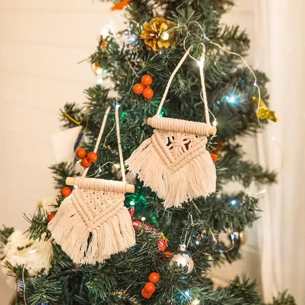 Mkono Mini Macrame Wall Hanging Set of 3 Cute Boho Christmas Tree Decoration Car Ornaments Woven Art Decor for Nursery Bathroom Bedroom Living Room Dorm Home Idea 35W x 4H XSmallXSmall