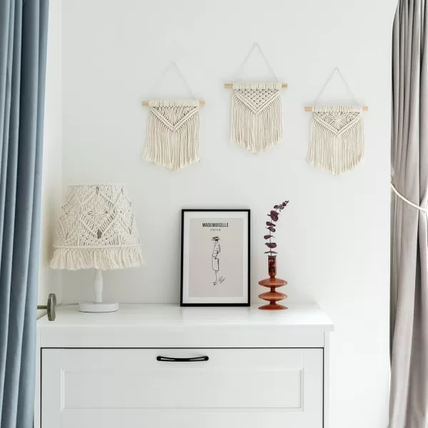 Mkono Mini Macrame Wall Hanging Set of 3 Cute Boho Christmas Tree Decoration Car Ornaments Woven Art Decor for Nursery Bathroom Bedroom Living Room Dorm Home Idea 35W x 4H XSmallSmall