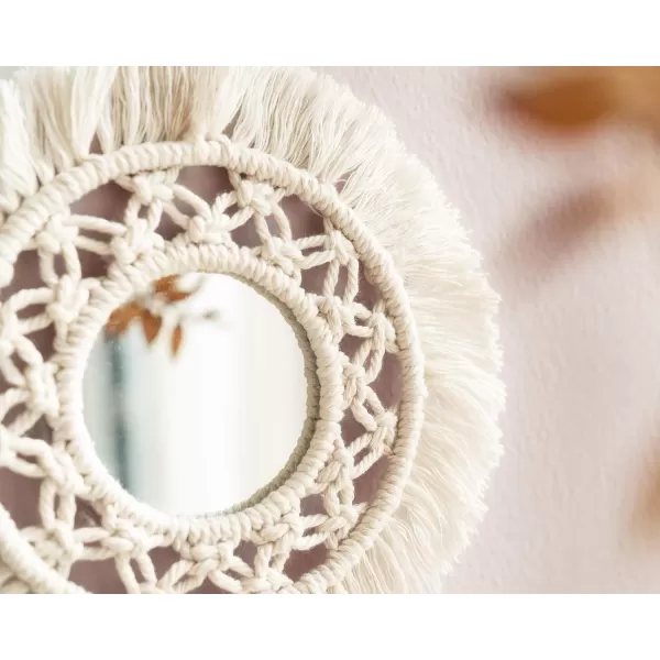 Mkono Mini Round Wall Mirror with Macrame Fringe Set of 3 Small Wall Hanging Circle Mirror Boho Home Decor for Apartment Living Room Bedroom Baby NurseryBeautiful Gift Ideas 4D SmallXSmall