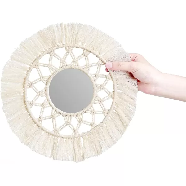 Mkono Mini Round Wall Mirror with Macrame Fringe Set of 3 Small Wall Hanging Circle Mirror Boho Home Decor for Apartment Living Room Bedroom Baby NurseryBeautiful Gift Ideas 4D SmallSmall