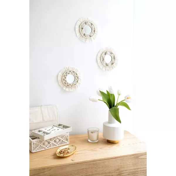 Mkono Mini Round Wall Mirror with Macrame Fringe Set of 3 Small Wall Hanging Circle Mirror Boho Home Decor for Apartment Living Room Bedroom Baby NurseryBeautiful Gift Ideas 4D SmallXSmall
