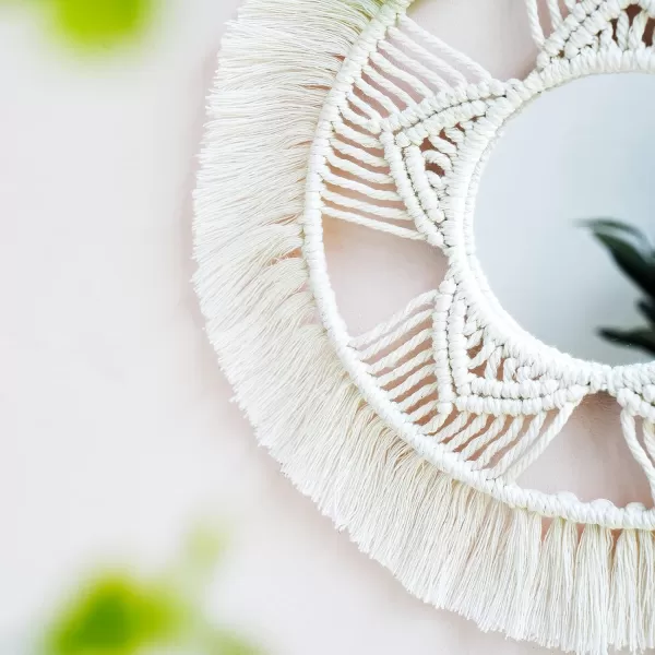 Mkono Mini Round Wall Mirror with Macrame Fringe Set of 3 Small Wall Hanging Circle Mirror Boho Home Decor for Apartment Living Room Bedroom Baby NurseryBeautiful Gift Ideas 4D SmallSmall