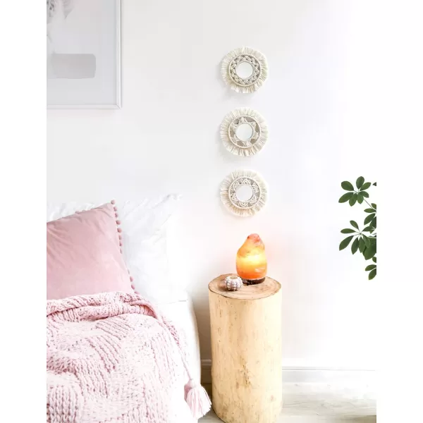 Mkono Mini Round Wall Mirror with Macrame Fringe Set of 3 Small Wall Hanging Circle Mirror Boho Home Decor for Apartment Living Room Bedroom Baby NurseryBeautiful Gift Ideas 4D SmallXSmall