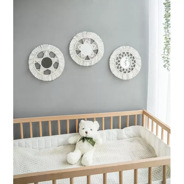 Mkono Mini Round Wall Mirror with Macrame Fringe Set of 3 Small Wall Hanging Circle Mirror Boho Home Decor for Apartment Living Room Bedroom Baby NurseryBeautiful Gift Ideas 4D SmallSmall