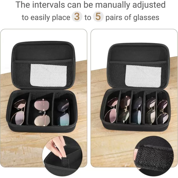 Mkono Travel Sunglasses Organizer Glasses Case Multiple Pairs with Adjustable SlotsBlack