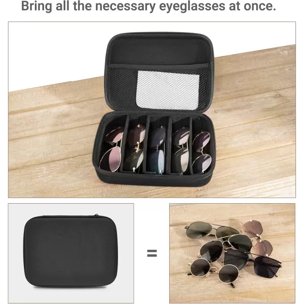 Mkono Travel Sunglasses Organizer Glasses Case Multiple Pairs with Adjustable SlotsBlack