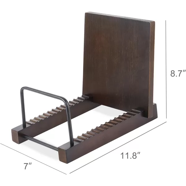 Mkono Vinyl Record Storage Holder Modern Album Display Solid Wood Stand with Black Metal Rack Farmhouse Home Decor Organizer for Vinyl Record Holds up to 30 Albums 118L x 7W x 87H Brown