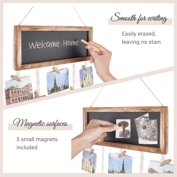 Mkono Wood Hanging Picture Collage for Wall Decor Rustic Photo Board with 4pcs Interchangeable Seasonal Cards and 30 Clips for Dorm Room Decor Unique Gift Idea