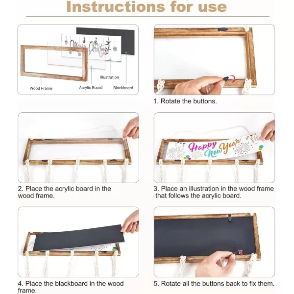Mkono Wood Hanging Picture Collage for Wall Decor Rustic Photo Board with 4pcs Interchangeable Seasonal Cards and 30 Clips for Dorm Room Decor Unique Gift Idea