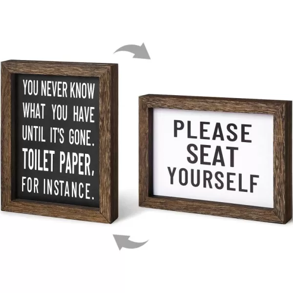 Mkono 1 Pcs Bathroom Decor Signs Farmhouse Rustic Box Sign Decorations Wooden Funny Bathroom Accessories Decor Signs for Shelves Both Sides with Sayings