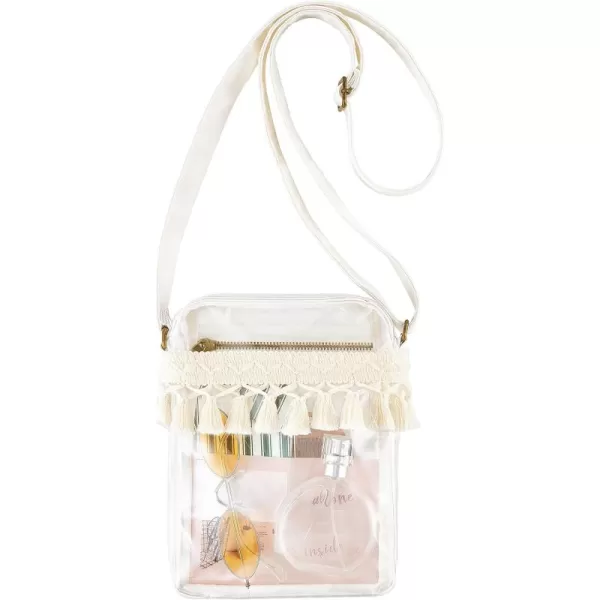 Mkono Clear Bag Stadium Approved Macrame Clear Concert Purse with Fringe Crossbody Stadium Bag with IPocket for Sport Events Concert