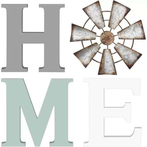 Mkono Farmhouse Wall Decor Wooden Home Sign with Metal Windmill for O Rustic Hanging Letters Decorative Wall Art Decor Signs for Living Room Kitchen Bedroom Entryway HouseMulti