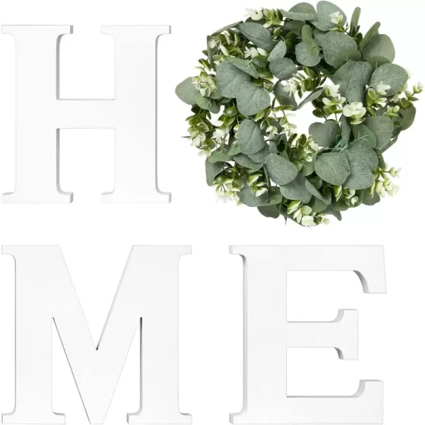 Mkono Farmhouse Wall Home Sign with Artificial Eucalyptus for O Rustic Wooden Hanging Letters Decorative Wall Art Decor for Living Room Kitchen Entryway Housewarming Gift BrownWhite
