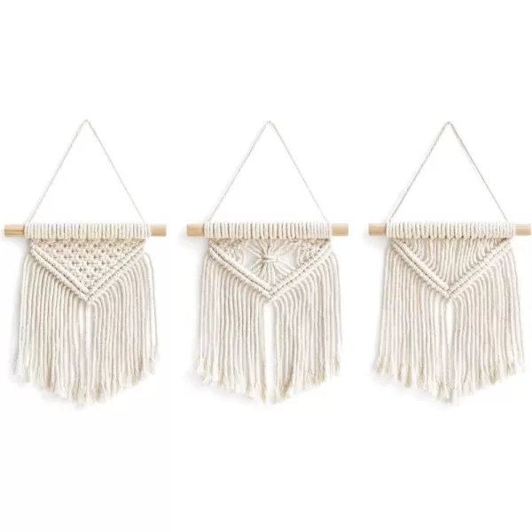 Mkono Mini Macrame Wall Hanging Set of 3 Cute Boho Christmas Tree Decoration Car Ornaments Woven Art Decor for Nursery Bathroom Bedroom Living Room Dorm Home Idea 35W x 4H XSmallSmall