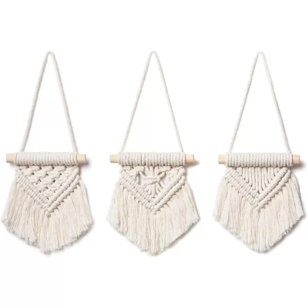 Mkono Mini Macrame Wall Hanging Set of 3 Cute Boho Christmas Tree Decoration Car Ornaments Woven Art Decor for Nursery Bathroom Bedroom Living Room Dorm Home Idea 35W x 4H XSmallXSmall
