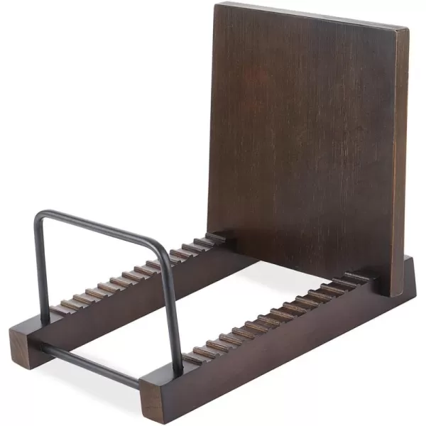 Mkono Vinyl Record Storage Holder Modern Album Display Solid Wood Stand with Black Metal Rack Farmhouse Home Decor Organizer for Vinyl Record Holds up to 30 Albums 118L x 7W x 87H Brown