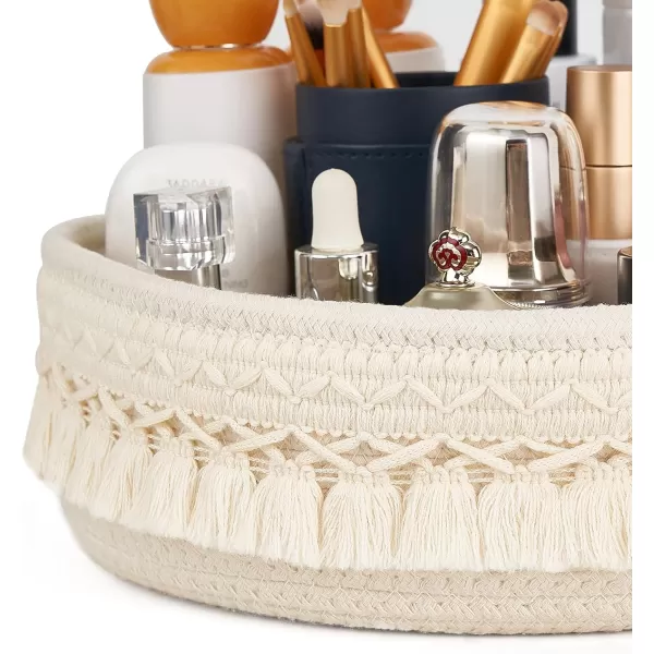 Mkono 2 Pack Macrame Storage Baskets Decorative Woven Cotton Rope Basket for Shelves Countertop Organizer Boho Decor for Organizing Living Room Bedroom Entryway