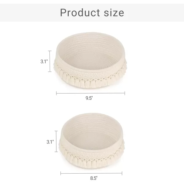 Mkono 2 Pack Macrame Storage Baskets Decorative Woven Cotton Rope Basket for Shelves Countertop Organizer Boho Decor for Organizing Living Room Bedroom Entryway