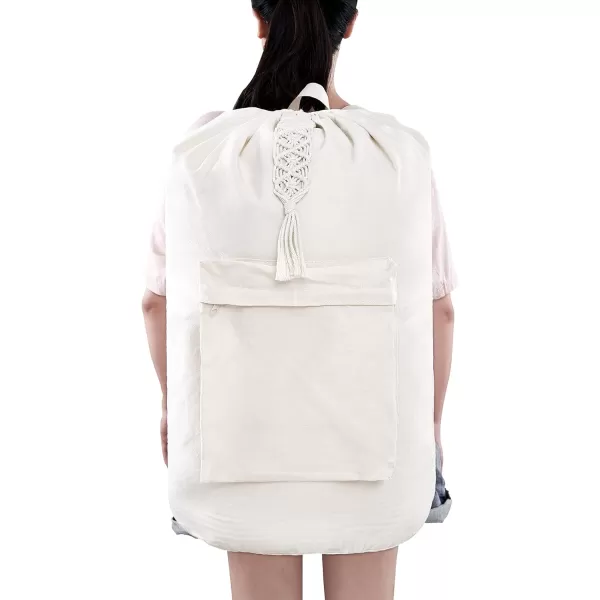 Mkono Backpack Laundry Bag with Shoulder Strap ampamp Drawstring Closure Laundry Bags with Macrame Tasse Boho Hanging Clothes for College Dorm Travel Laundromat Apartment