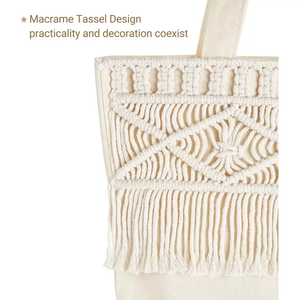 Mkono Canvas Tote Bag for Women Boho Aesthetic Shoulder Handbag with Macrame Fringe Reusable Shopping Bag Lightweight Unique Gift Bag Cute Tote Bag for Work Beach Travel Holiday