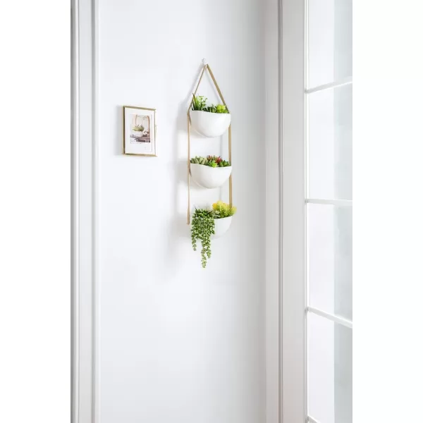 Mkono Ceramic Wall Planter 3 Tier Hanging Succulent Herb Planter for Indoor Plants 7 Inch Half Moon Flower Pot with Leather Strap Modern Vertical Garden for Air Plants Live or Faux Plants Home Decor