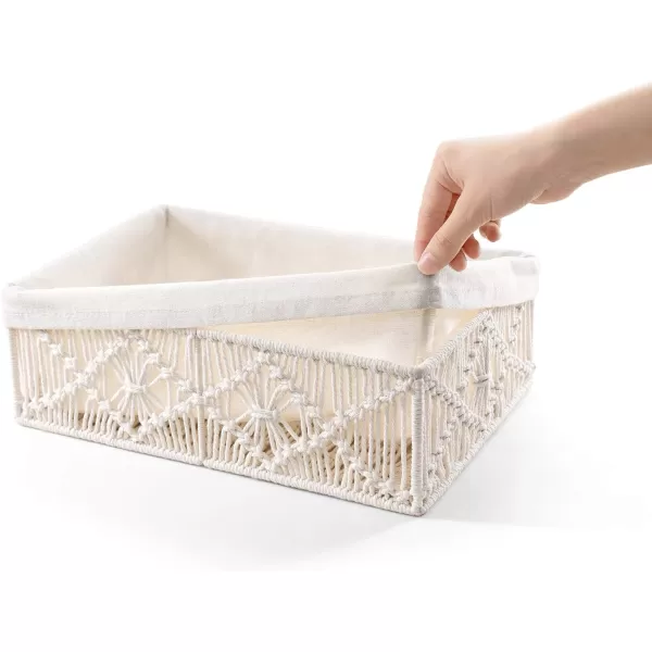 Mkono Macrame Storage Baskets Decor with Removable Cloth Liner Boho Storage Bins Handmade Woven Decorative Countertop Shelf Cabinet Organizer for Bedroom Nursery Living Room Set of 3
