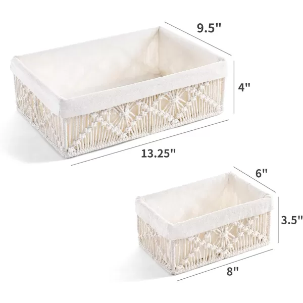 Mkono Macrame Storage Baskets Decor with Removable Cloth Liner Boho Storage Bins Handmade Woven Decorative Countertop Shelf Cabinet Organizer for Bedroom Nursery Living Room Set of 3