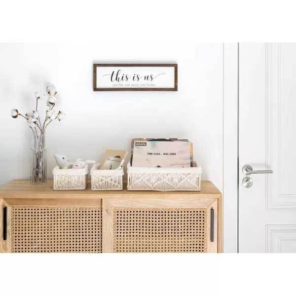 Mkono Macrame Storage Baskets Decor with Removable Cloth Liner Boho Storage Bins Handmade Woven Decorative Countertop Shelf Cabinet Organizer for Bedroom Nursery Living Room Set of 3