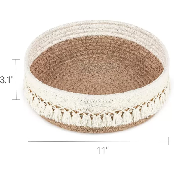 Mkono Makeup Perfume Holder Organizer Macrame Decorative Woven Rope Basket Boho Decor Cosmetics Desk Storage Baskets for Dresser Skin Care Lotions Essential Oils Dorm Room EssentialsYellow and White