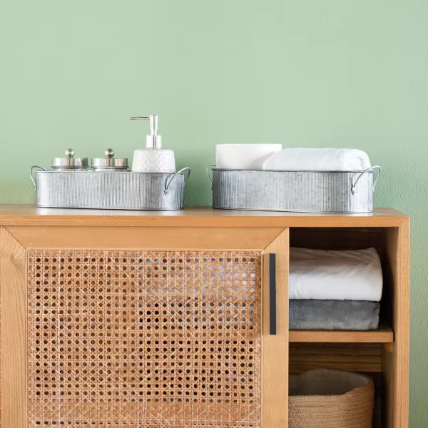Mkono Metal Storage Basket for Toilet Tank Top Bathroom Decor Galvanized Tray with Handle for Shelves Farmhouse Toilet Paper Holder Organizing Bin Box for Countertop Living Room Set of 2 Silver