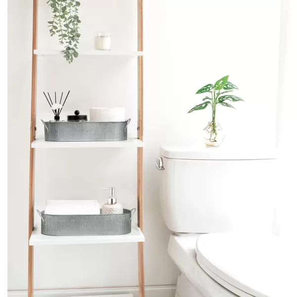 Mkono Metal Storage Basket for Toilet Tank Top Bathroom Decor Galvanized Tray with Handle for Shelves Farmhouse Toilet Paper Holder Organizing Bin Box for Countertop Living Room Set of 2 Silver