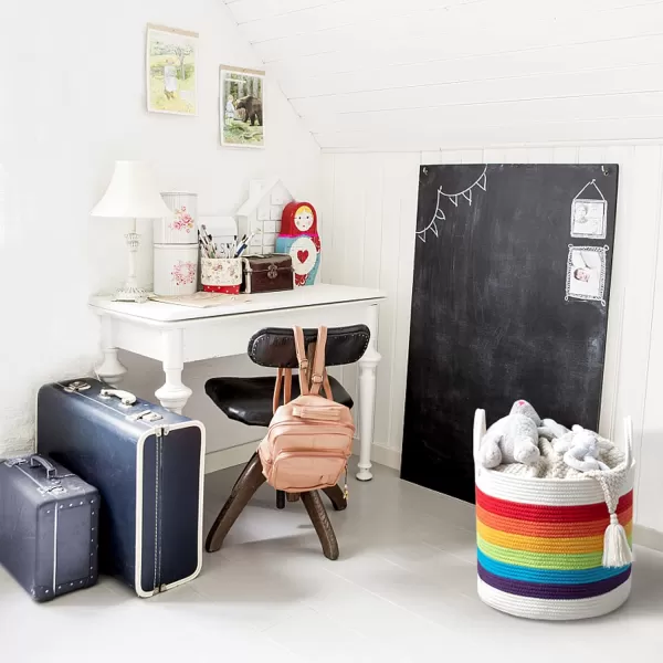 Mkono Rainbow Cotton Rope Woven Decorative Storage Basket Baby Nursery Decor Toy Storage Laundry Hamper Baskets for Bedroom Classroom Playroom Kids Room138 x 15