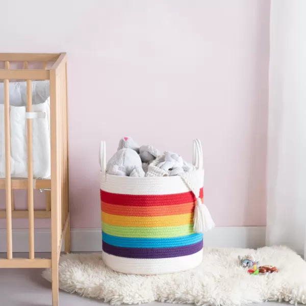 Mkono Rainbow Cotton Rope Woven Decorative Storage Basket Baby Nursery Decor Toy Storage Laundry Hamper Baskets for Bedroom Classroom Playroom Kids Room138 x 15