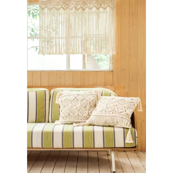 Mkono Wide Macrame Valance 35quot W x 26quot H Short Window Treatments Panels Curtain Valance Woven Boho Wall Hanging Home Decor for Kitchen Bathroom Bedroom Living Room Apartment Dorm