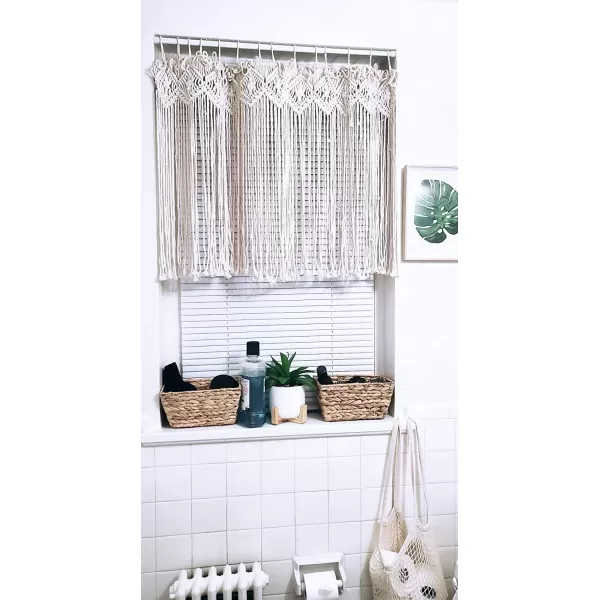 Mkono Wide Macrame Valance 35quot W x 26quot H Short Window Treatments Panels Curtain Valance Woven Boho Wall Hanging Home Decor for Kitchen Bathroom Bedroom Living Room Apartment Dorm
