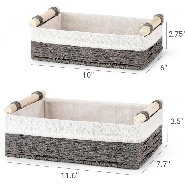 Mkono Woven Storage Basket Wicker Baskets for Organizing Toilet Paper Decorative Bins with Handle for Toilet Tank Top Countertop Shelves Decor for Bedroom Living Room Apartment Set of 2 Grey