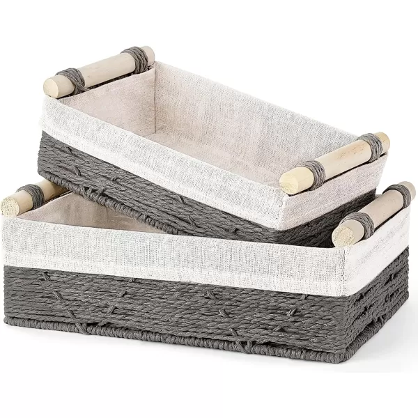 Mkono Woven Storage Basket Wicker Baskets for Organizing Toilet Paper Decorative Bins with Handle for Toilet Tank Top Countertop Shelves Decor for Bedroom Living Room Apartment Set of 2 Grey