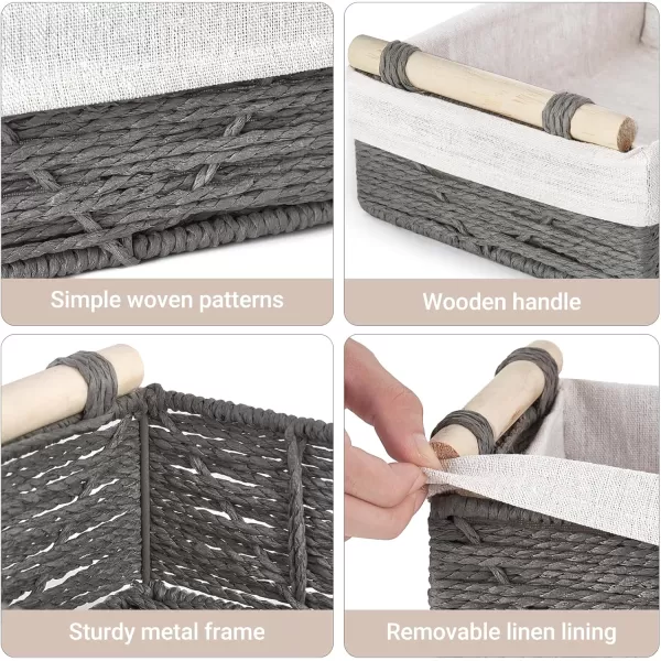Mkono Woven Storage Basket Wicker Baskets for Organizing Toilet Paper Decorative Bins with Handle for Toilet Tank Top Countertop Shelves Decor for Bedroom Living Room Apartment Set of 2 Grey