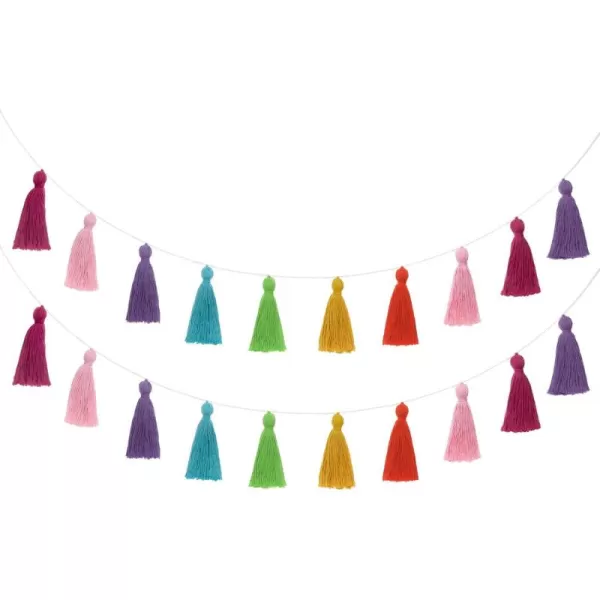 Mkono 2 Pack Cotton Tassel Garland Banner Colorful Birthday Decor Party Backdrop Christmas Boho Wall Hangings Decor for Bedroom Nursery Play Room Baby Shower Girls Room Decor Birthday Gift