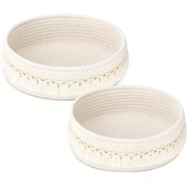 Mkono 2 Pack Macrame Storage Baskets Decorative Woven Cotton Rope Basket for Shelves Countertop Organizer Boho Decor for Organizing Living Room Bedroom Entryway