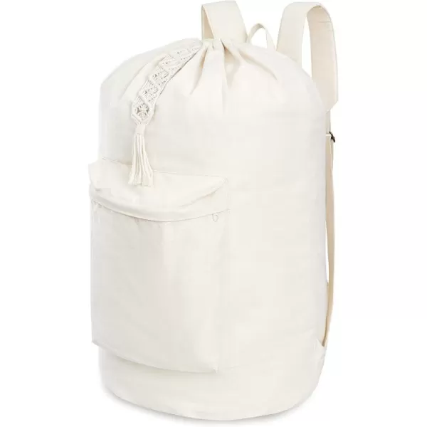 Mkono Backpack Laundry Bag with Shoulder Strap ampamp Drawstring Closure Laundry Bags with Macrame Tasse Boho Hanging Clothes for College Dorm Travel Laundromat Apartment