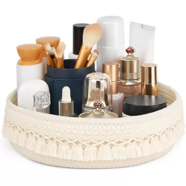 Mkono Makeup Perfume Holder Organizer Macrame Decorative Woven Rope Basket Boho Decor Cosmetics Desk Storage Baskets for Dresser Skin Care Lotions Essential Oils Dorm Room EssentialsCream