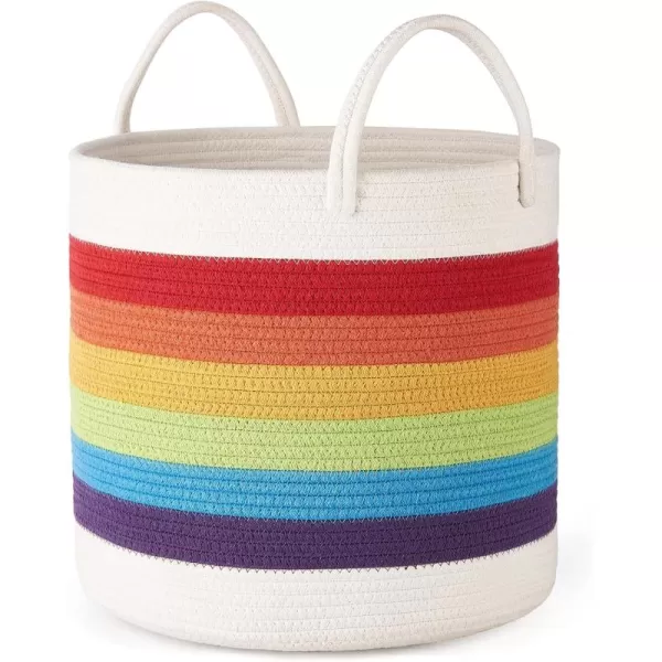 Mkono Rainbow Cotton Rope Woven Decorative Storage Basket Baby Nursery Decor Toy Storage Laundry Hamper Baskets for Bedroom Classroom Playroom Kids Room138 x 15
