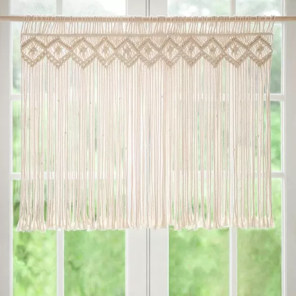 Mkono Wide Macrame Valance 35quot W x 26quot H Short Window Treatments Panels Curtain Valance Woven Boho Wall Hanging Home Decor for Kitchen Bathroom Bedroom Living Room Apartment Dorm