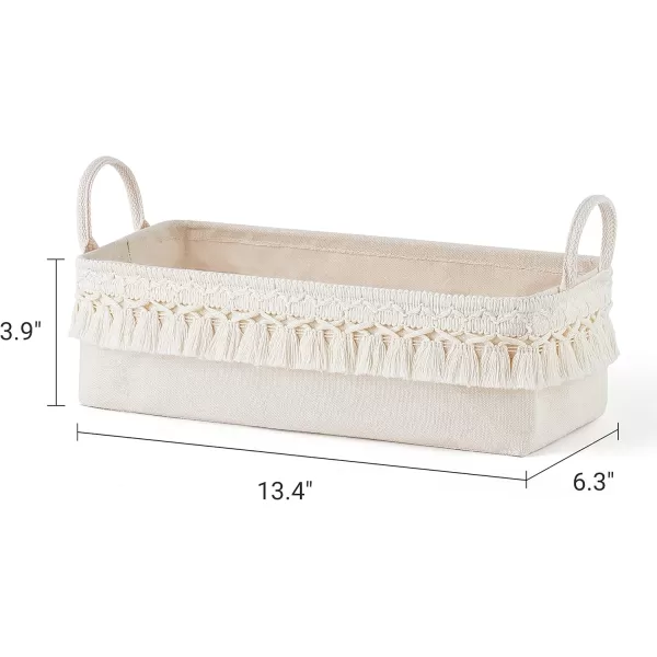 Mkono 2 Pack Storage Baskets for Bathroom Closet Shelf Boho Decor Small Storage Bins with Tassels Cute Rectangular Organizers with Handles for Bedroom Nursery Dorm Ivory 1338quotL x 63quotW x 39quotH